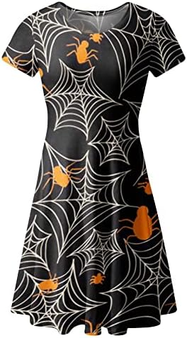 Halloween Dress Női Vintage Nyomtatás Grafikai Rövid Ujjú Tunika Ruha Nyári Beach Flowy A-vonalú Ruha