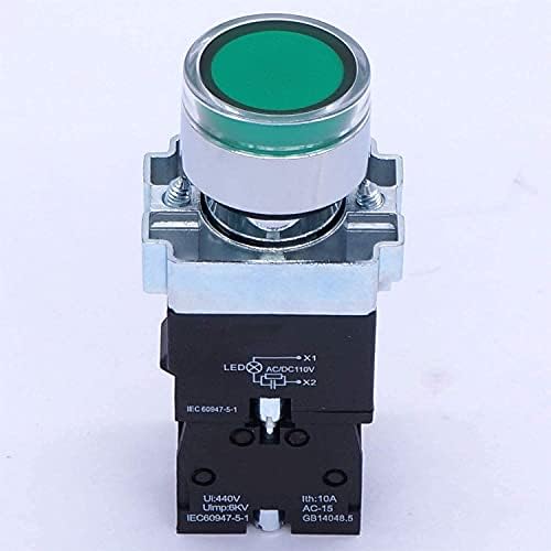 UNCASO 22mm 1 NEM Zöld LED Pillanatnyi Nyomógomb Kapcsoló 440V 10A Nyomógombos Kapcsolók Piros Lámpa Feszültség 110V