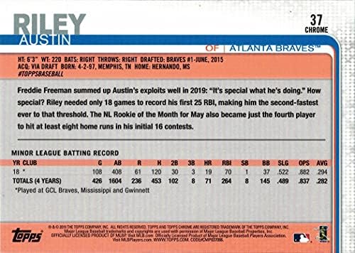 2019 Topps Chrome Frissítés Baseball 37 Austin Riley Újonc Kártya