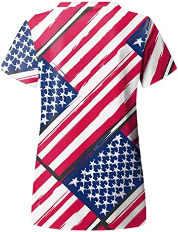 Amerikai Zászló, Blúz, Női július 4-Nyári Rövid Ujjú, V-Nyak Tshirt, 2 Zsebbel Blúzok Ünnepi Alkalmi Munkaruházat