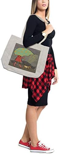 Ambesonne Esernyő Lány Bevásárló Táska, Értelmezése egy nőt, aki egy Kutya Alatt Esős Időjárás, Környezetbarát, Újrafelhasználható