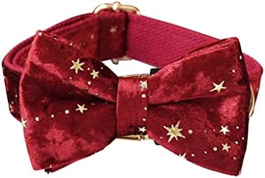 XWWDP Személyre szabott Nyakörv Karácsonyi Piros Bársony csokornyakkendő Pet Nyakörvet Szett Arany Csillag Fesztivál