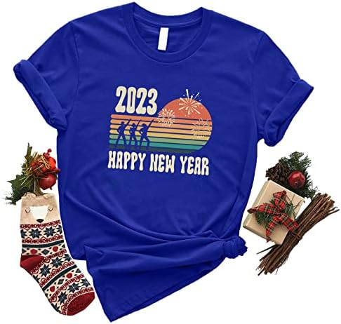 KCJGIKPOK Női 2023 póló, Rövid Ujjú Kerek Nyakú Boldog Új Évet Maximum Alkalmi szilveszter Tshirt Pulóver Tunika Blúz
