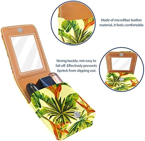 ORYUEKAN Rúzst a Tükör Aranyos Hordozható Smink Táska Kozmetikai Táska, Trópusi Növények Palm Leaf Virág Vintage