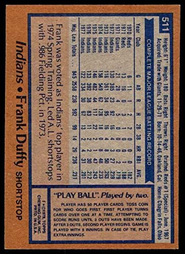 1978 Topps 511 Frank Duffy Cleveland indians (Baseball Kártya) Dean Kártyák 5 - EX Indiánok