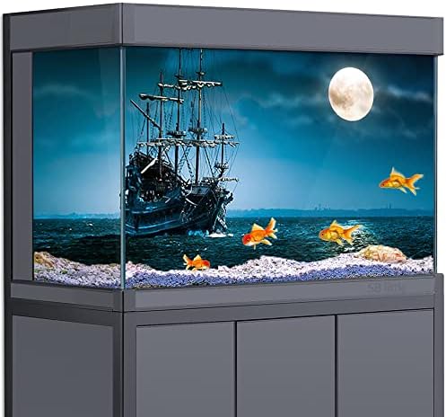 Akvárium Háttér 3D Kalózok a Hajót Hold-Tenger Kék HD Nyomtatás Háttérkép Hüllő Élőhely Akvárium Háttér Dekoráció PVC