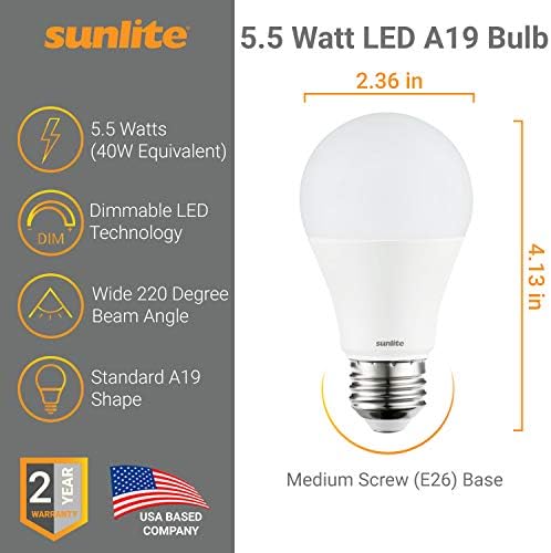 Sunlite 41137-SU LED 19 Normál Izzó, 5.5 (40 Watt Egyenértékű), 450 Lumen, Közepes Bázis (E26), Szabályozható, UL, Energy