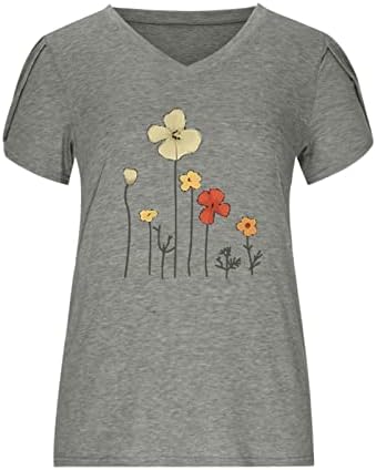 Tshirt Női Nyári Őszi Rövid Ujjú 2023 Pamut Mély V-Nyak Virágos Grafikus Villásreggeli Blúz Tshirt a Tini Lányok