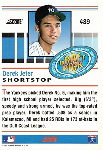 1993 Pontszám Baseball 489 Derek Jeter Újonc Kártya