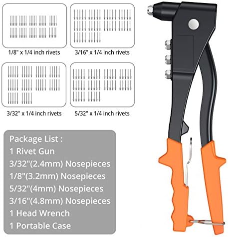 eSynic Szegecs Fegyvert, nagy teherbírású Kézi fickó szegecselő Kit Dió Szetter Kit 200pcs 2.4 mm/3,2 mm/4mm/4.8 mm-es,