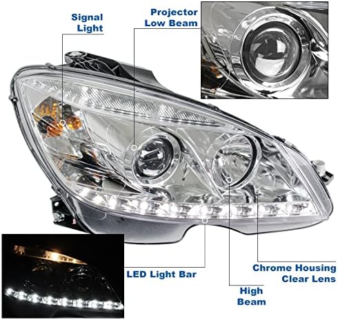 ZMAUTOPARTS LED Projektor Fényszórók Lámpák Chrome w/6.25 Fehér DRL Kompatibilis 2008-2011 között a Mercedes-Benz C-Osztály