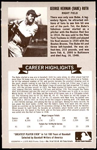 1970 Rold Arany 14 Babe Ruth Yankees (Baseball Kártya) NM/MT Yankees