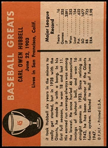 1961 Fleer 45 Carl Hubbell San Francisco Giants (Baseball Kártya) EX+ Óriások