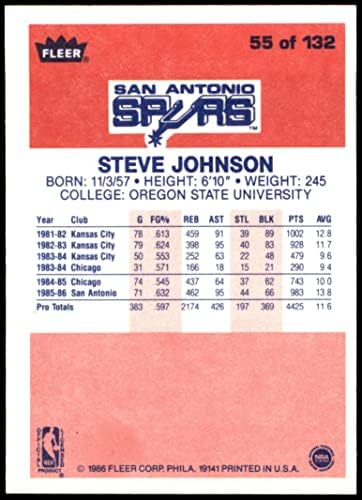 1986 Fleer 55 Steve Johnson San Antonio Spurs (Kosárlabda Kártya) NM/MT Spurs Kentucky