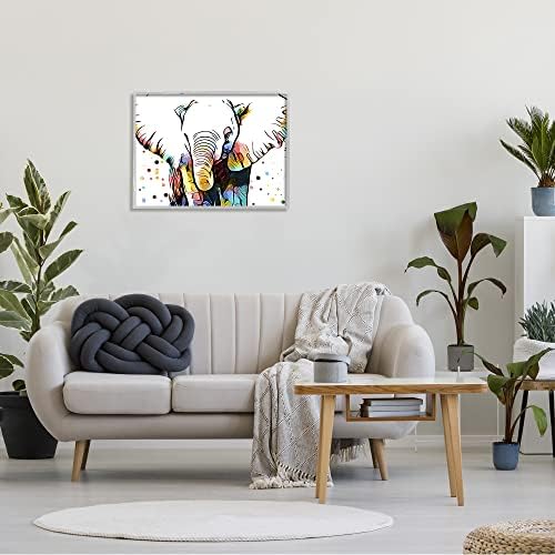 Stupell Iparágak Absztrakt Elefánt Portré Vibráló Minta Kifejező Pöttyös Szürke Keretes Wall Art, 30 x 24, Színes