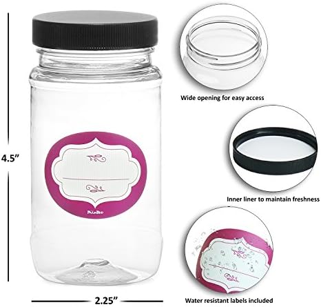 DilaBee 8 oz Műanyag Üvegek szemhéjakkal - 12 Csomag Átlátszó Műanyag befőttes üveg Címkékkel, Széles Száját, majd Csavarja