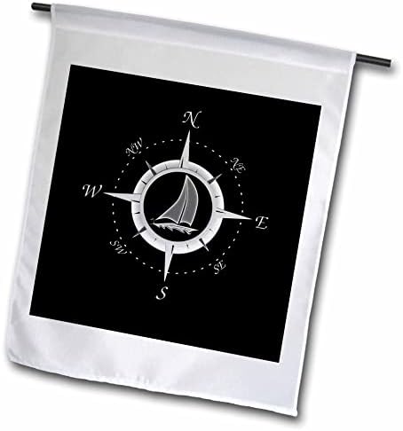 3dRose Fekete-Fehér Tengeri Compass Vitorlás. - Flags (fl_352007_2)