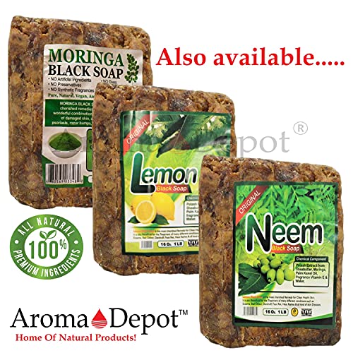 Aroma Depot Moringa Nyers Afrikai Fekete Szappan 1 lb / 16 oz Természetes szappan, Akne, Ekcéma, Pikkelysömör,