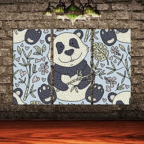 A Wall Art a nappaliban, olajfestmény, Vászon, Nagy Bekeretezett Panda Medve Doodle Minta Mű Haza Hálószoba Decor 24x48