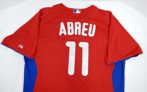 2011-13-as Philadelphia Phillies Miguel Abreu 11 Játék Használt Piros Mez ST BP 46 019 - Játék Használt MLB Mezek