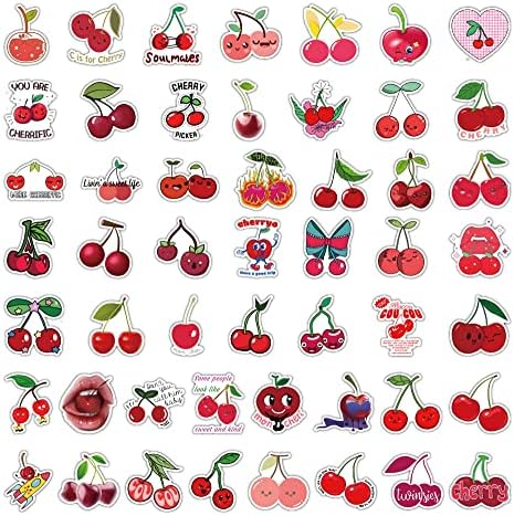 51 Db Cseresznye Matricák | Aranyos Rajzfilm Cherry Bomb Matrica, Piros Matricát Esztétikai, Vinil Vízálló Gyümölcs