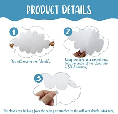 YEJAHY 16-Pack 3D-s Cloud Lógó Díszek, Hamis Felhők, a Mennyezet, Felhő Díszeket gyerek Szoba, Gyerekszoba, Baba Keresztség