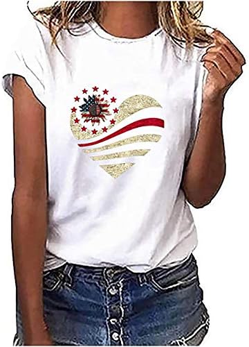 Női Grafikus Póló Amerikai Zászlós Póló Nyári Divat Sleeve Tshirts Függetlenség Napja Felsők, Rövid Ujjú Blúz